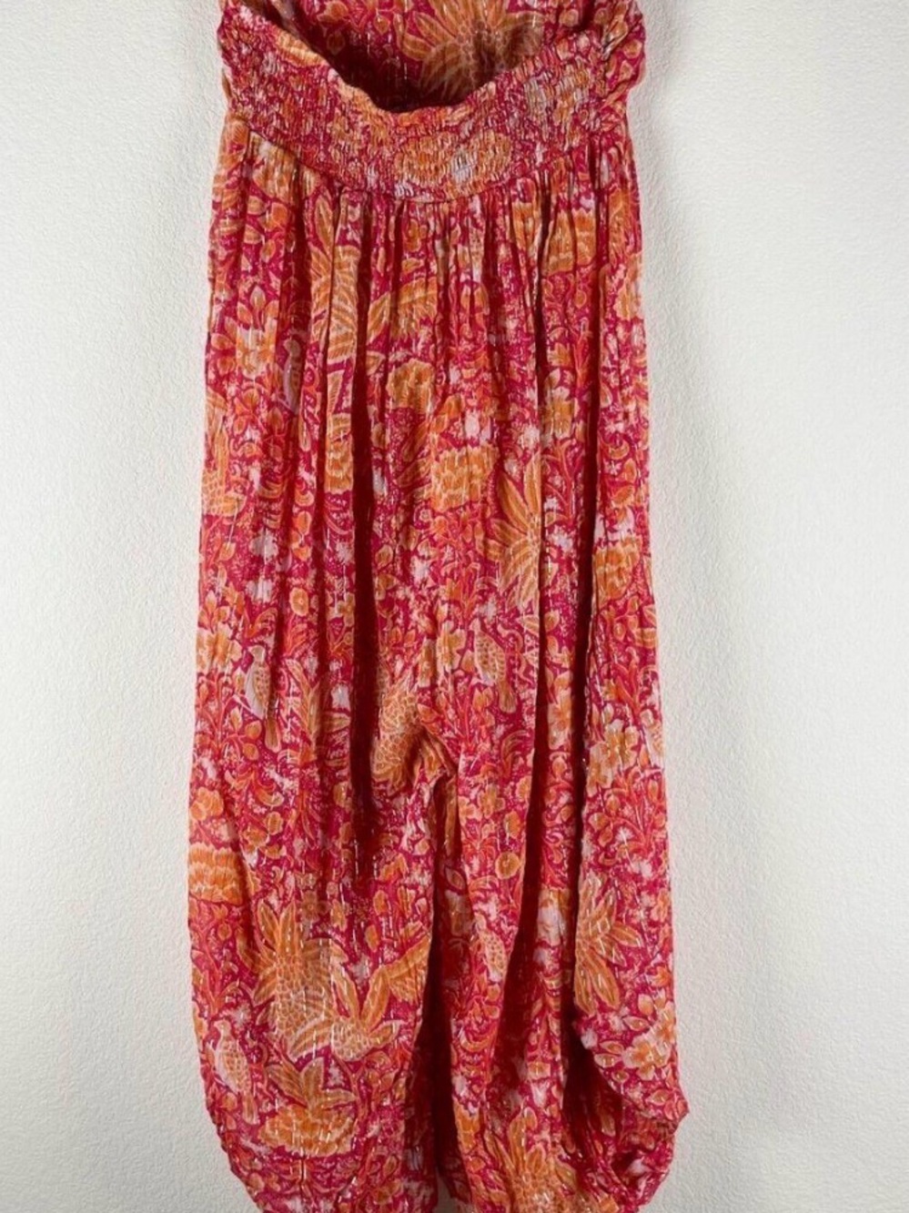 Anthropologie Strapless Floral Wide Leg Jumpsuit NWT Size Medium Boho Metallic